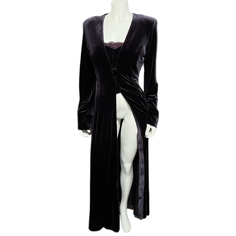Vintage Casadei Velvet Velour Royal Purple Plum Button Front Robe and Corset